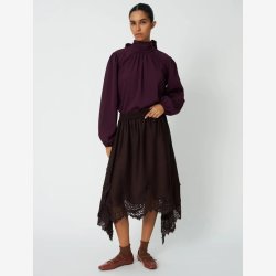 Stella Nova - Nederdel - Asymetric Lace Trimmed Skirt - Dark Brown