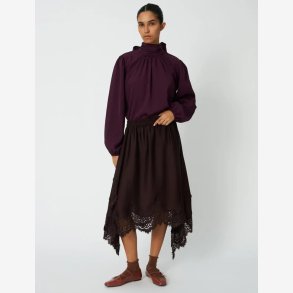 Stella Nova - Nederdel - Asymetric Lace Trimmed Skirt - Dark Brown