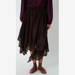 Stella Nova - Nederdel - Asymetric Lace Trimmed Skirt - Dark Brown
