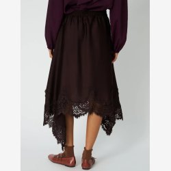 Stella Nova - Nederdel - Asymetric Lace Trimmed Skirt - Dark Brown